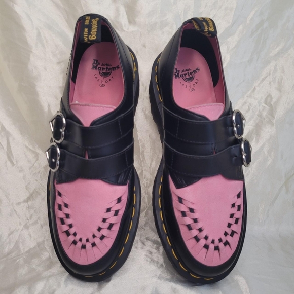 Dr. Martens x Lazy Oaf pink/black suede leather platform creeper shoes - Picture 4 of 7